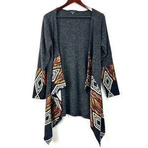 Yak & Yeti Womens Open Cardigan S/M Gray Aztec Draped Asymmetrical Tribal 1174T3